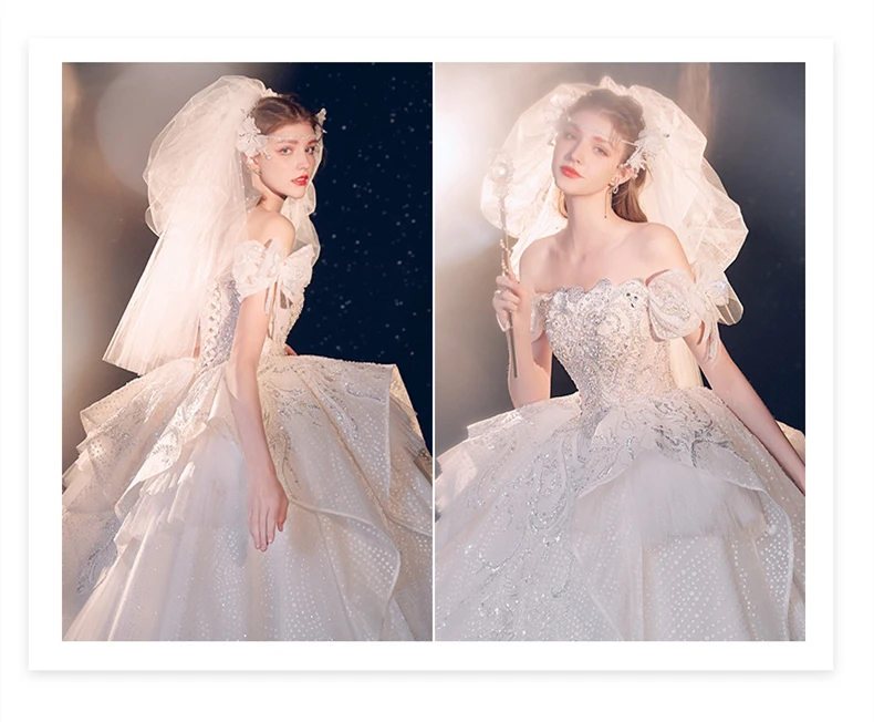 Новинка 2022 белое свадебное платье невесты на одно плечо Тяжелая мечта Кристальные бусины Блестки роскошное длинное во французском стиле