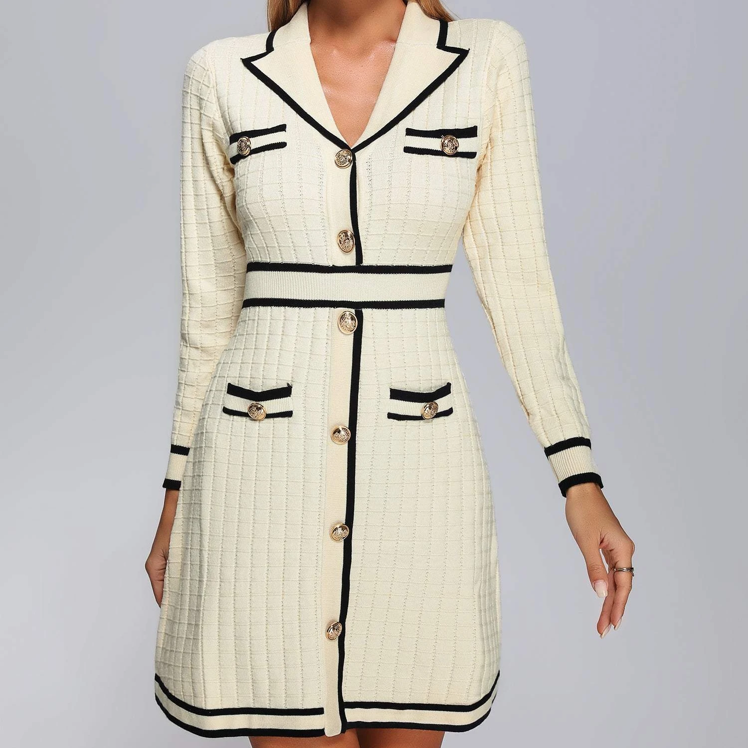 BEISHI Ladies Long Sleeve Casual White Mini Sweater Knitted Dresses Women Clothing Fall  2023 Winter Autumn