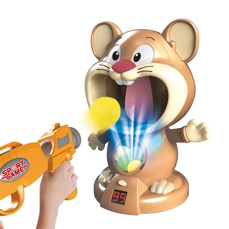 Kids Walking Mobile  Moving Hamster Target Toys Interaction Feeding Game EVA Soft Ball Shooting Toy Guns Airsoft