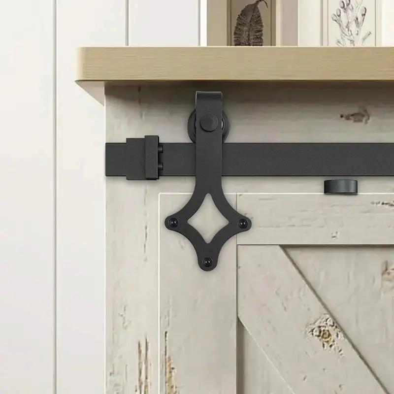 RHETECH 4ft Mini Super Mini Double Sliding Barn Door Hardware Kit for Cabinet and TV Stand Closet Window Rhombus Shape Hanger