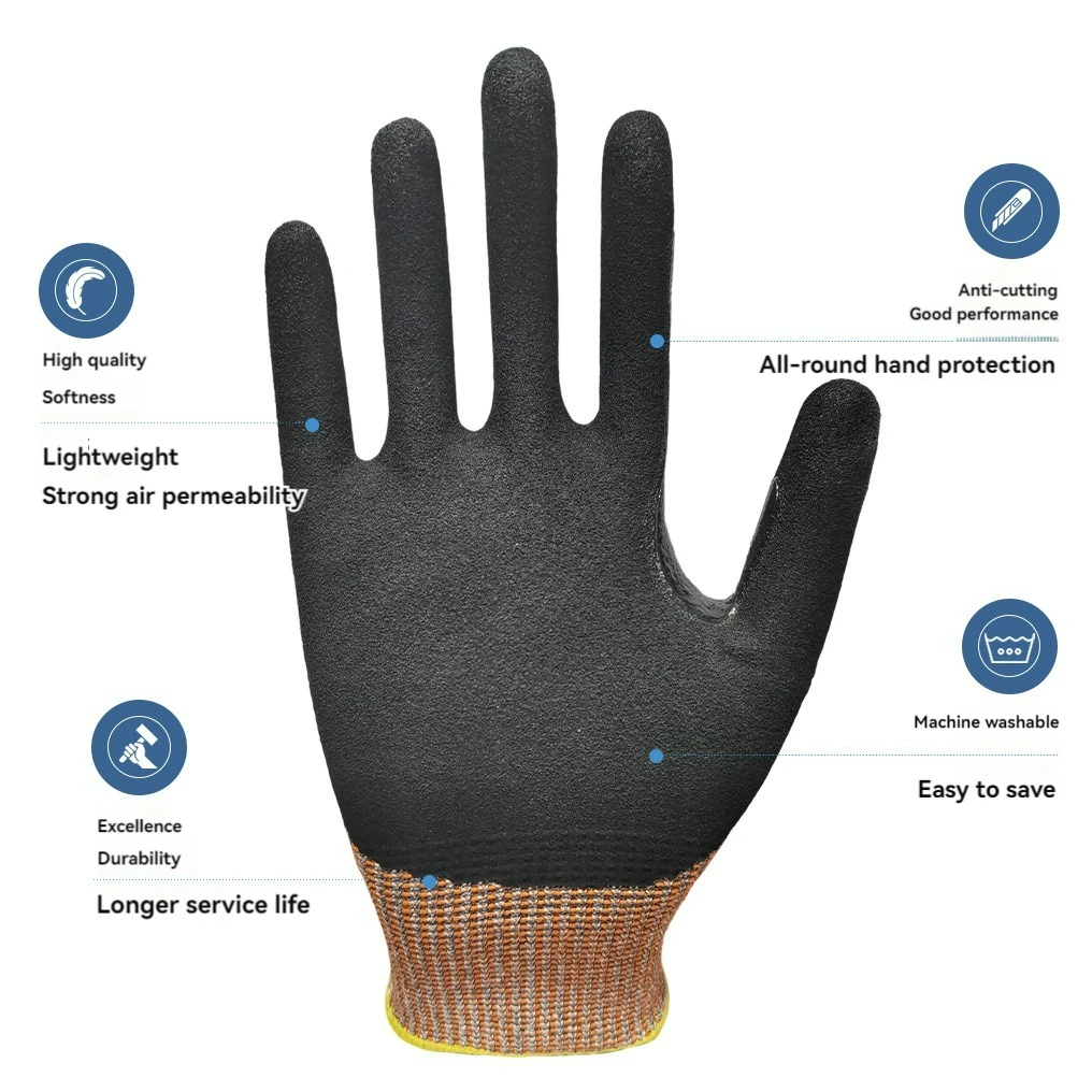 Nitrile Gloves Polyester Shell Nitrile Coated Garden Construction Industrial Safety Work Cut Resistant Gloves for Work