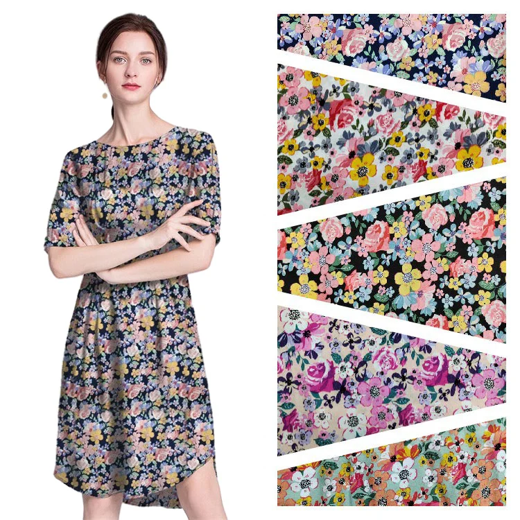 Wholesale Custom 100gsm 120gsm 6 yards Rayon & Viscose & Modal Fabric Like Cotton Floral Print Fabric