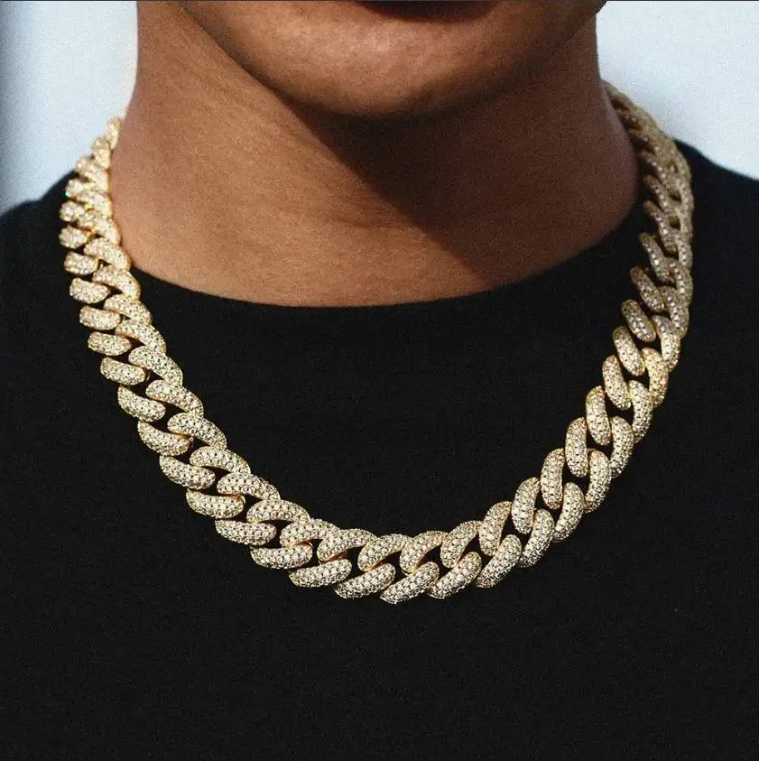 Iced Out VVS-FG Natural, Cvd Moissanite Diamond 9K 10K 14K Gold Cuban Link Chain Necklace Cuban Chain at Wholesale Cheap Price/