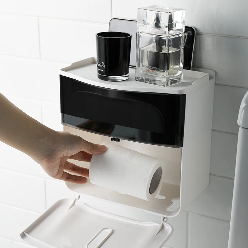 Good Quality Versatile Multifunctional Wall Mount ABS PS Plastic Tissue Box case With Drawer for Bathroom