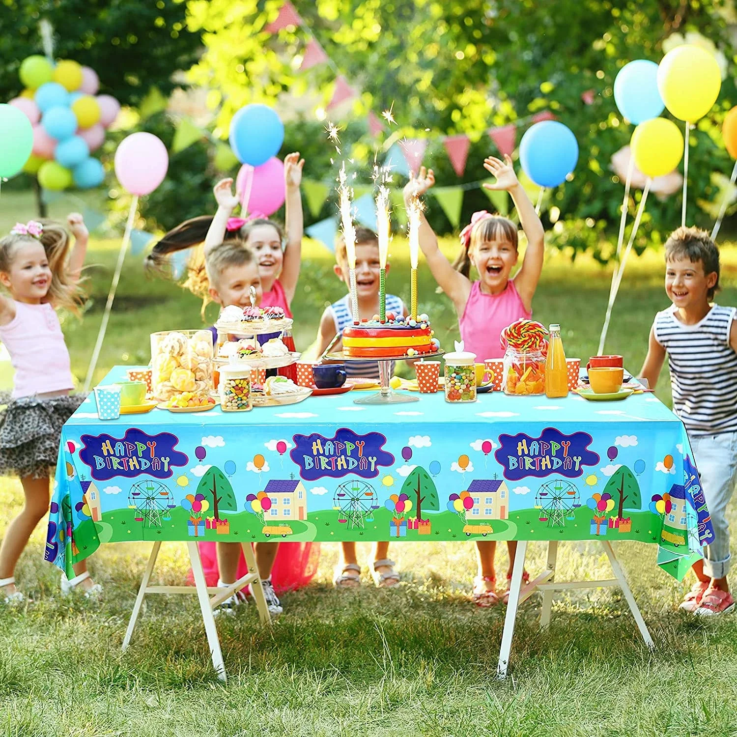 Party Decorations Happy Birthday Table Cloth Plastic Disposable Table Cover for Kids Baby Birthday Party
