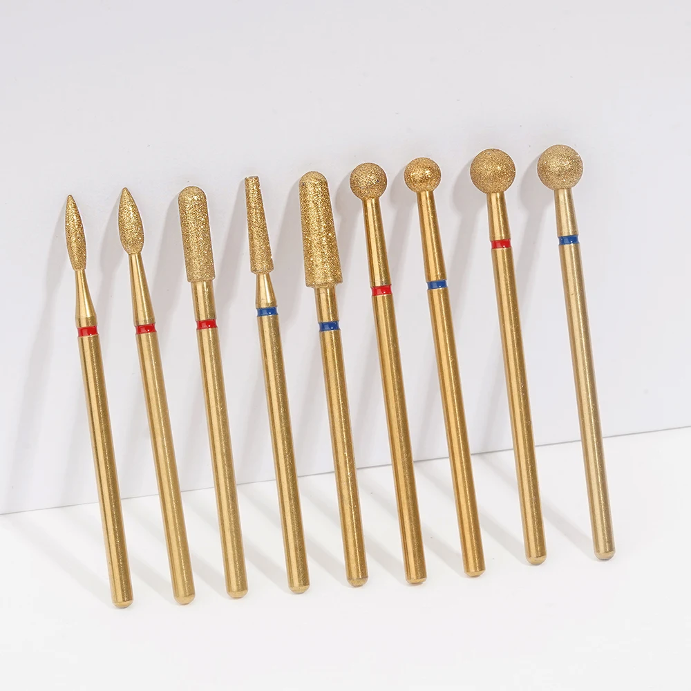 9 Models Gold Coating High Quality Diamond Nail Drill Bits Professional Cuticle Clean Bit