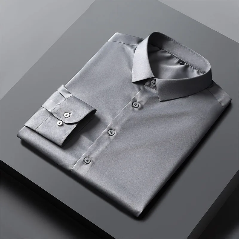 Formal Silk Dress Shirts For Men Customize Logo Vintage Blank Plain Designer Business Banquet Work Shirts