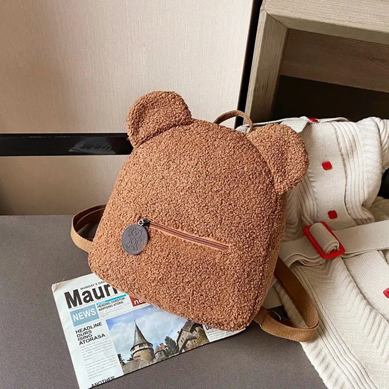 Cute Bear Shaped Plush Backpack Soft and Durable Polyester Lined Rucksack with Handle for School Travel Shopping Winter Use
