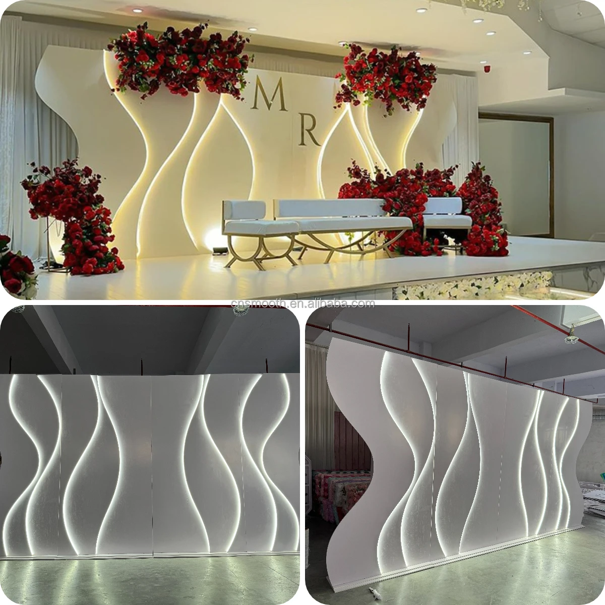 SMOOTH Popular Wedding Stage Backdrop Led Lights PVC Flower Backdrop Event Decoration Acrylic Stage Backdrop For Birthday Party