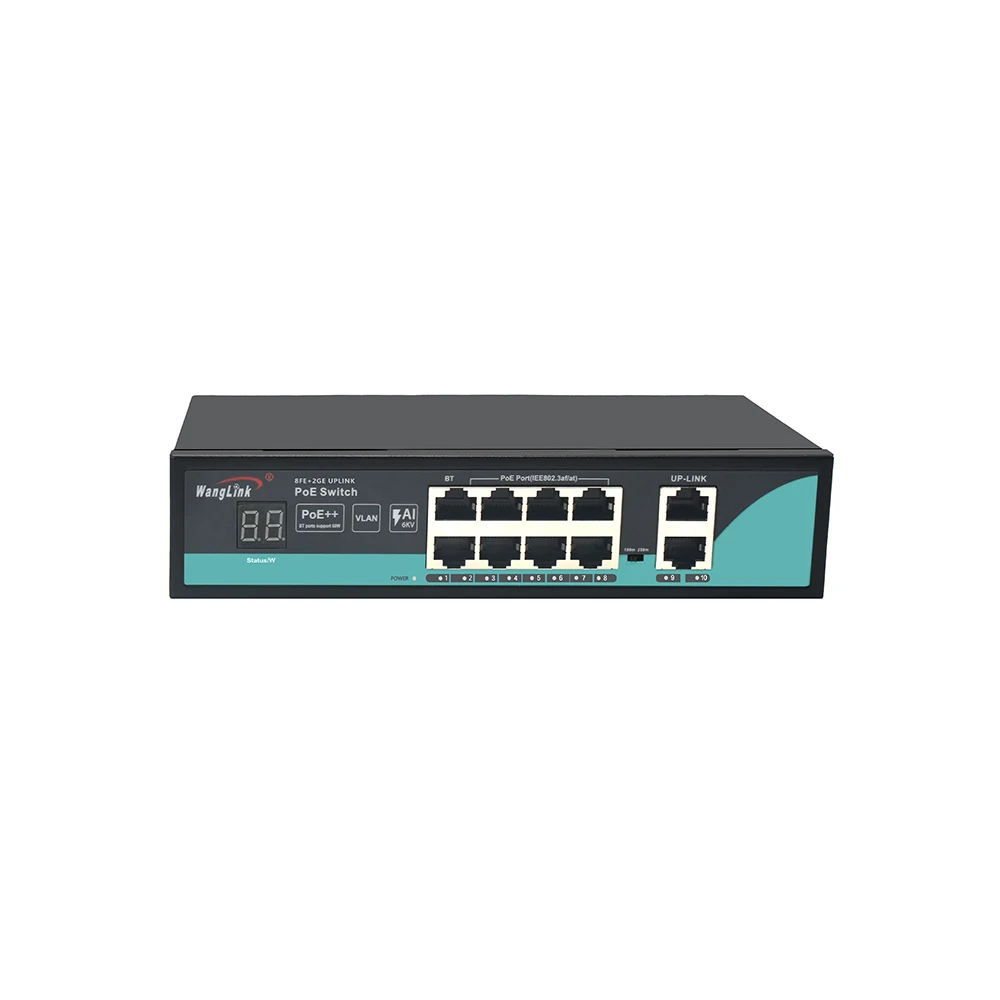 Wanglink smart AI Vlan 8 port megabit RJ 45 port 2 port gigabit uplink poe switch manufacturers
