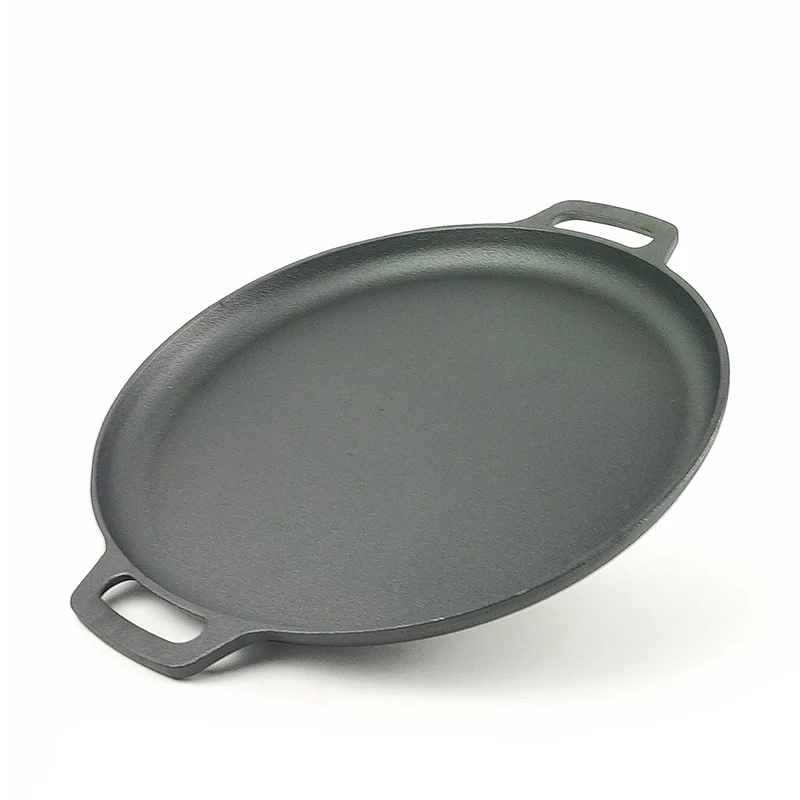 Wholesale Buy Large Polished Handmade Vegetable Oil Cast Iron Pizza Pan Skillet with 2 Handle