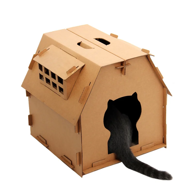 Corrugated Cat Cardboard Pet House Tower  Apartment with  scratch pet Furniture for Cats and Kittens Catnip Cave