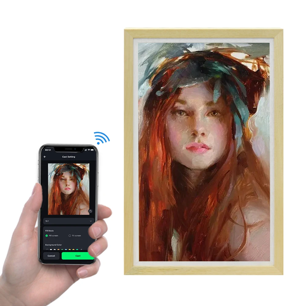 27 Inch Wifi Nft Digital Photo Frame High Definition Pictures Download Display Wood Frame