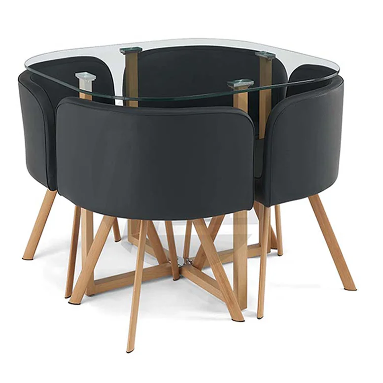 Space Saving 4 Chairs 1 Clear Tempered Glass Table Furniture Dining Room Sets