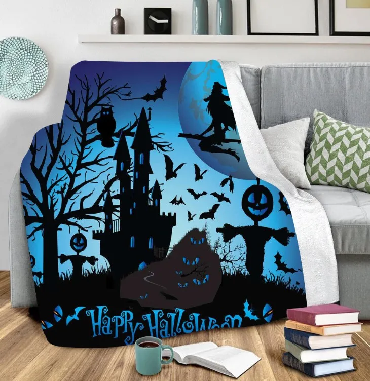 Cheap Promotional Halloween Grinch Print Soft Flannel Coral Blanket