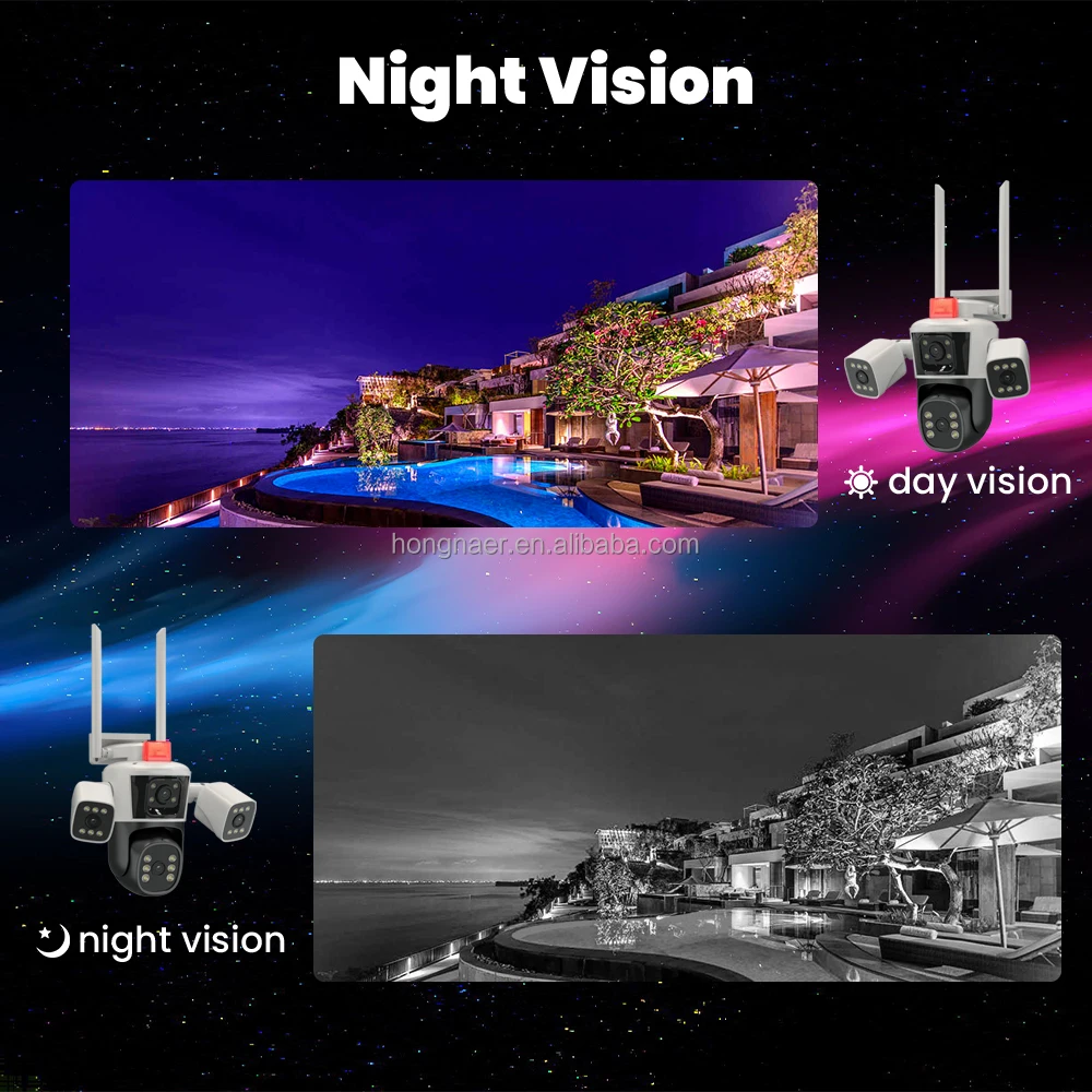 Factory Price 6K Full HD Three Lens Wireless WiFi Surveillance PTZ IP CCTV Cameras 360 Outdoor WiFi Security Camera