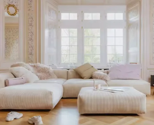 China Manufacture Sofa Couch Living Room Furniture Velvet Fabric Sofa Set Nordic Beige Creative Corner Nordic