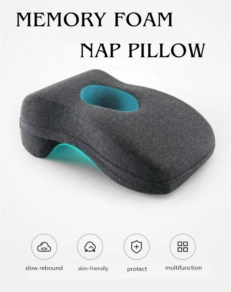 Knitted Desk Embroidery Memory Foam Nap Pillow Slow Rebound Face down Design for Sleeping Nursing Airplane Hotel Camping