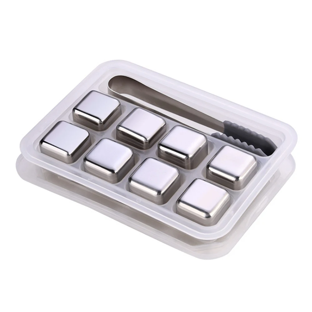 Amazon hot selling Whiskey Stone Chilling Stones Stainless Steel Ice Cubes with Tong and Storage Box