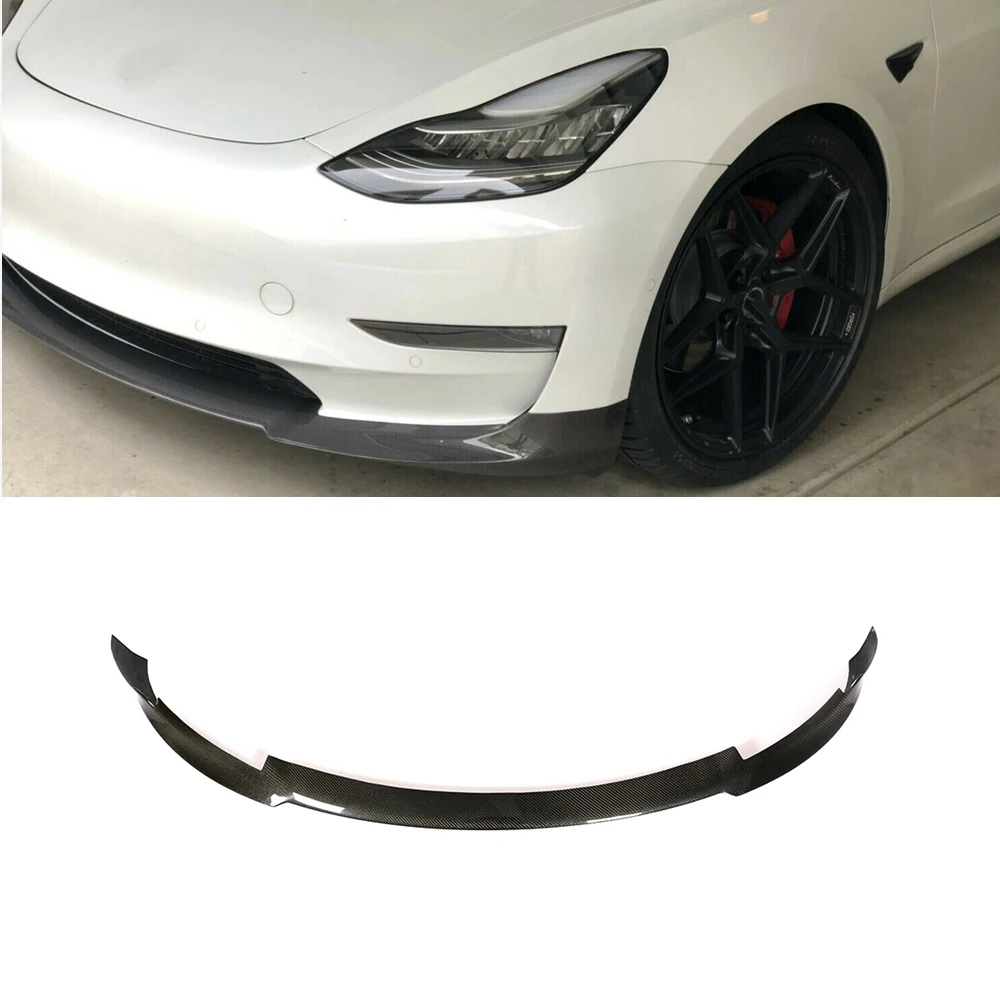 Carbon Fiber Front Bumper Lip For Tesla Model 3 Base Sedan Long Range Sedan 4-Door 2016 - 2018 Splitters Spoiler Guard