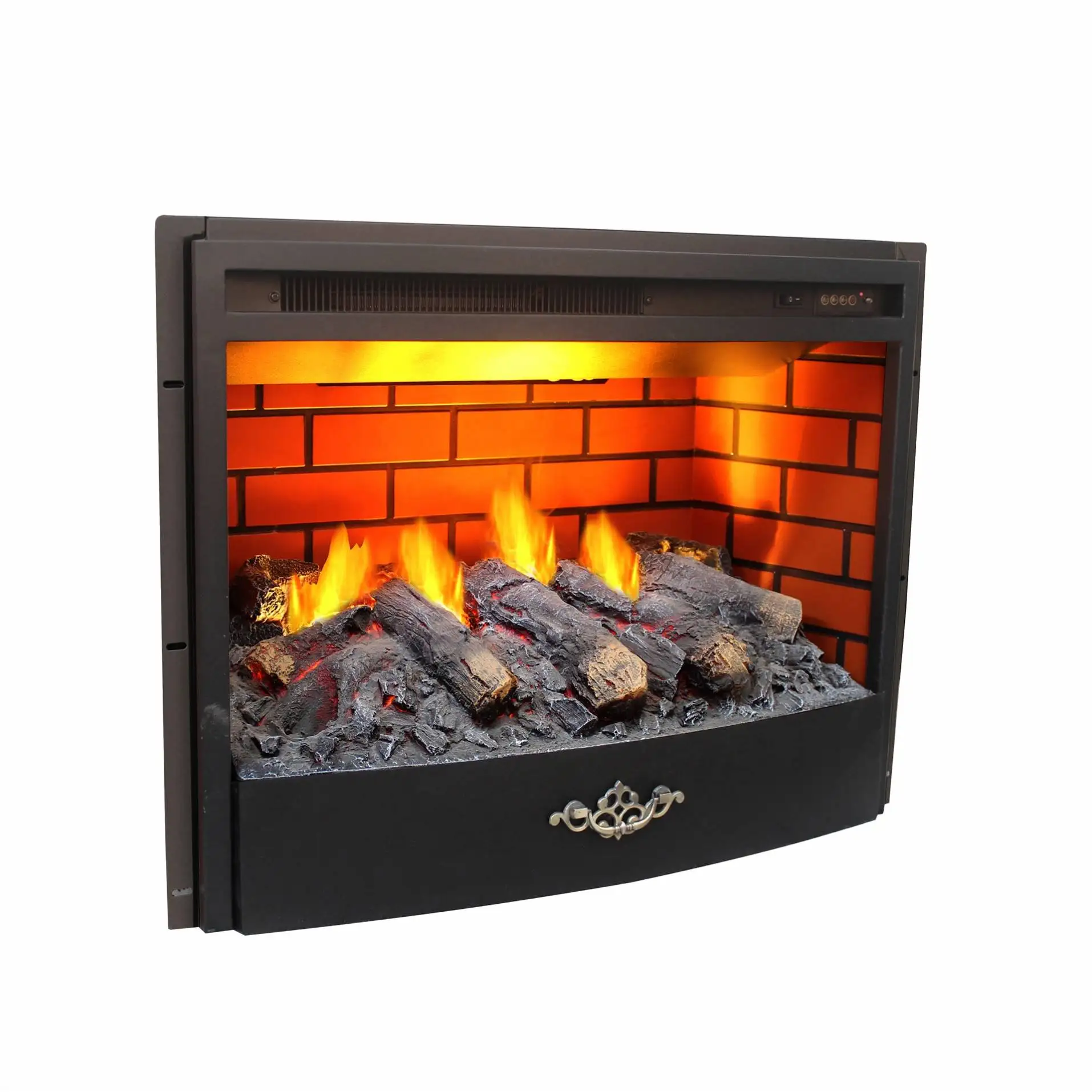 26 Inch Curved Front Water Vapor Electric Fireplace Insert Steam Flame Effect Fireplace Heater Firebox with Brick Wall
