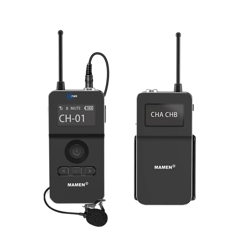 Mini rechargeable omnidirectional condenser lavalier recording mic system uhf professional wireless microphone for camera