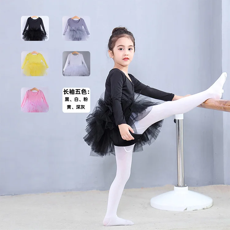 Girls ballet dress black long sleeved dresses party dancing multi-layer mesh customizable for daily holiday performance dresses