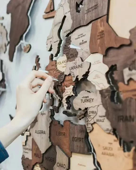 LED lights Factory Wholesale For Home map decor Wooden 3D Decoration art wall wood world map With light Backboard World