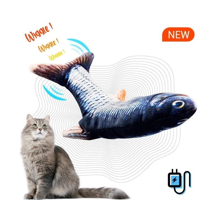 
Wholesale filled cotton washable electric usb charger moving interactive 3d fish pet cat chewy toy 