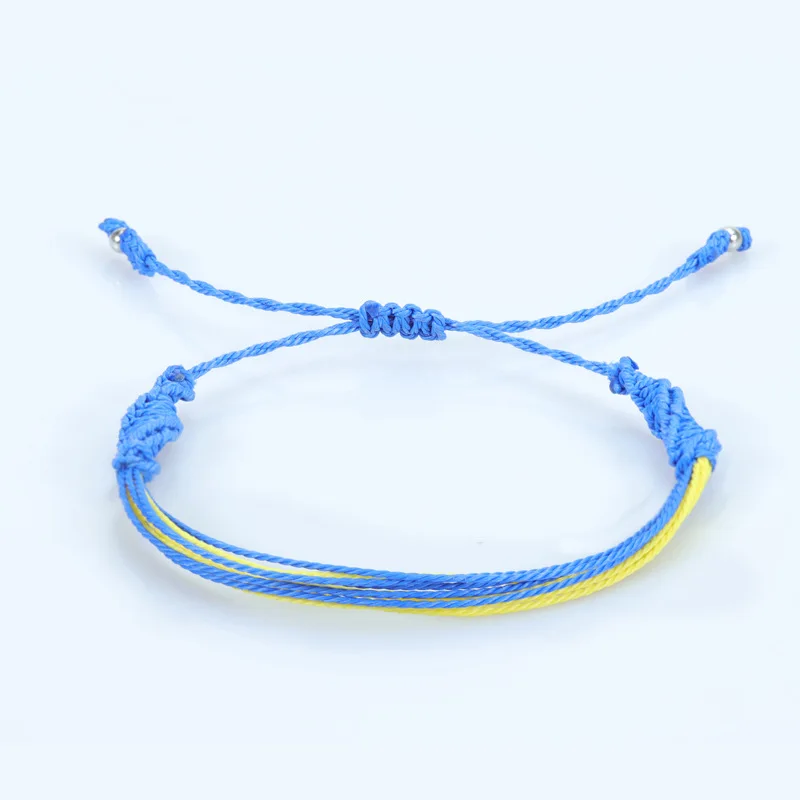 New Simple Color Matching Blue Yellow Wax Wire Braided Bracelet Ukraine Manual Adjustable Bracelet