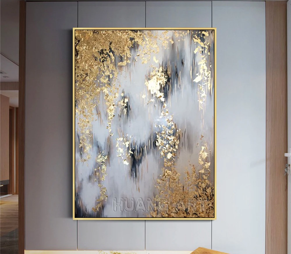 New Arrival Europe Artist Hand-painted Modern Abstract Oil Painting On Canvas Gold Foil Abstract Oil Picture For Wall Decoration
