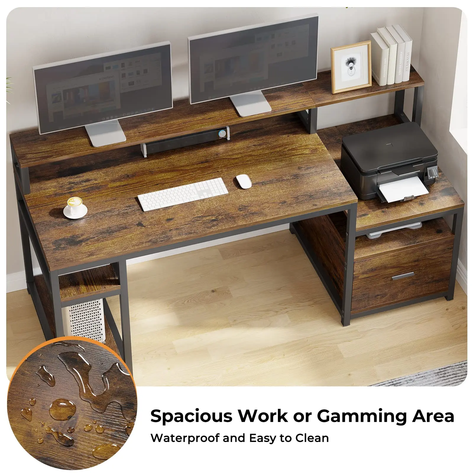 Modern Office Furniture Large Computer Desk with Hutch Printer Cabinet and Monitor Shelf  Studying Table Desk for PC