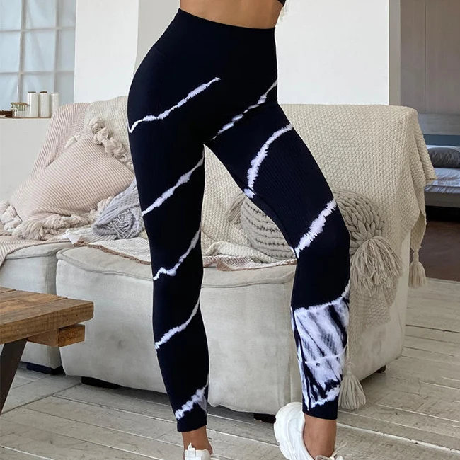 Women OEM Seamless Yoga Leggings High Waist Quick Dry Breathable Leggings Butt Lifting Tie Dye Soft Workout Yoga Tights Pants