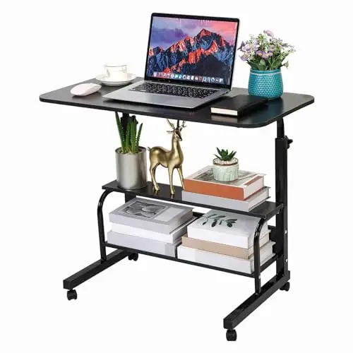 Mobile Laptop Table for Students Adjustable Height Storage Wheels for Easy Movement in Small Spaces