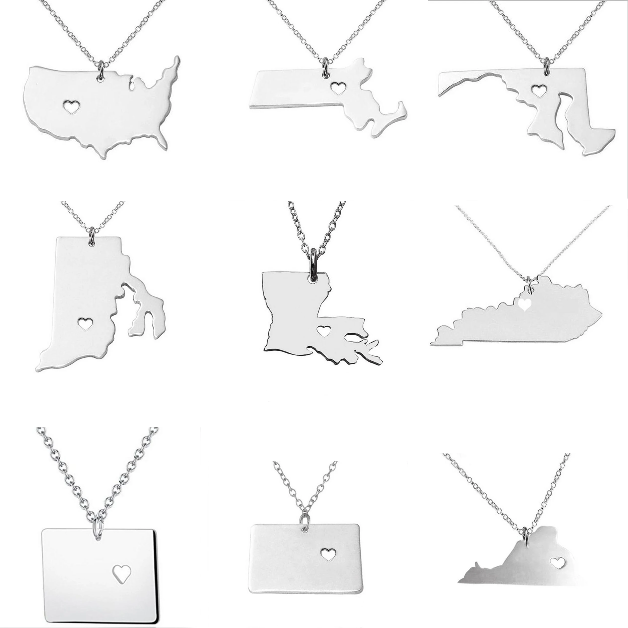 Wholesale Stainless Steel  US State Map Country Pendant  Necklace Accept Customized