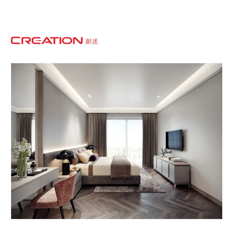 CREATION Luxury Design Led Strip Melamine Wood Hotel Bedroom Furniture For Project