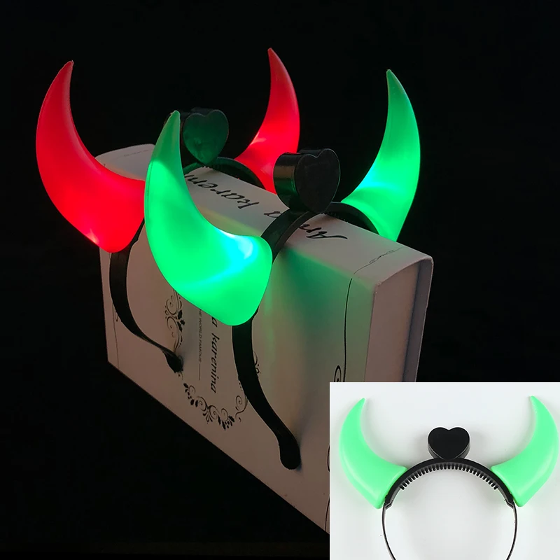 Halloween LED Light Ox Horn Hair Neon Glow In Dark Hair Hoop Headband Headwear Accessories Costume Wholesale