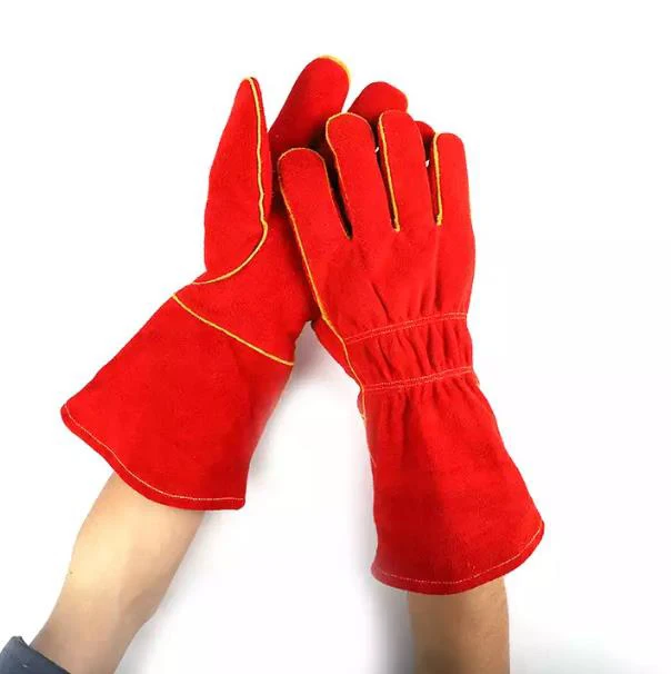 Wholesale Custom 16 Inch Long Heat Resistant Cowsplit Cowhide Goatskin Leather Argon Tig Welding Safety Work Hand Gloves