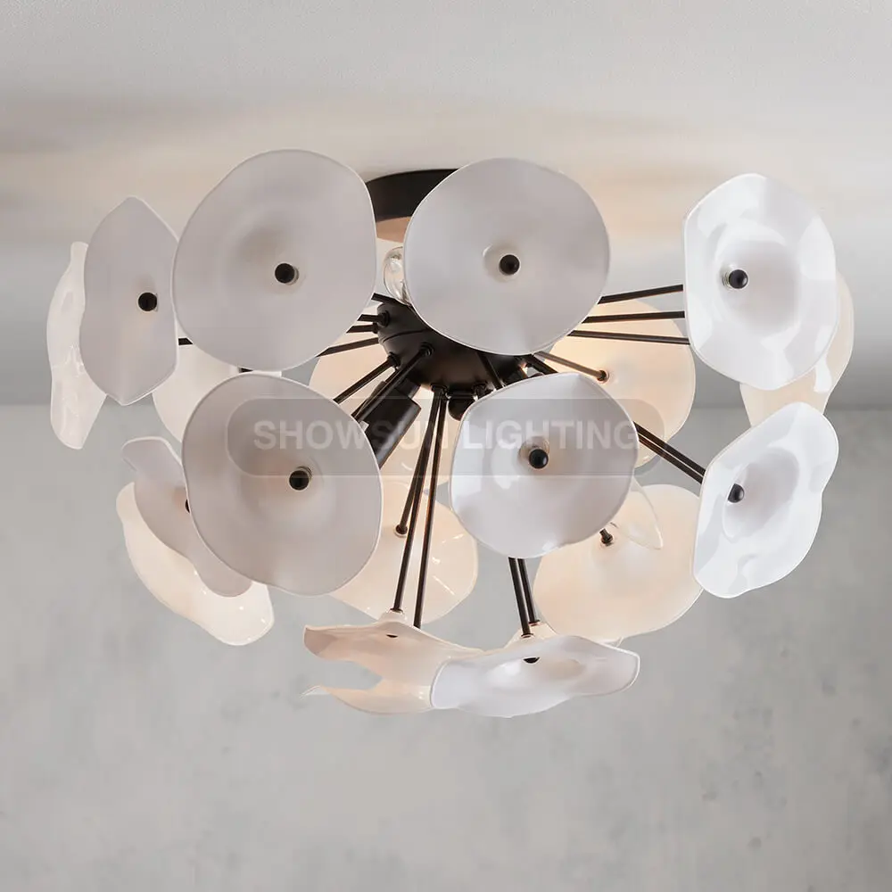 French white glass petals flush mount chandelier ceiling light for wedding