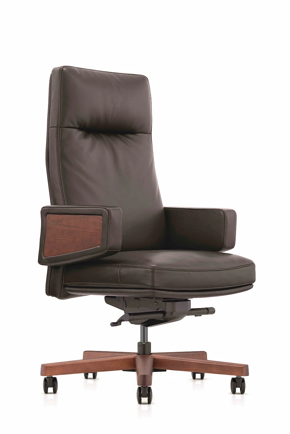 FURICCO Italian Style Wooden Base Feather Cushion Swivel Executive Leather Office Boss Chair