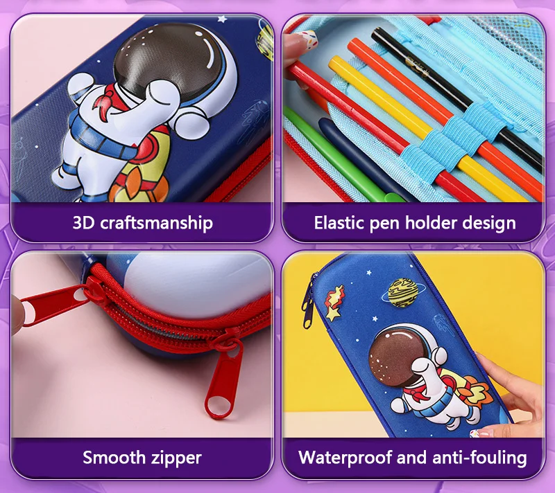 Customized LOGO Pattern Pencil Bag Cute Kids Leather Pencil Case 3D Cartoon EVA Hard Cover School Student Stationery Supplies