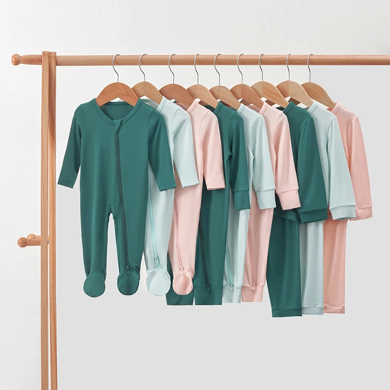 Organic 95% Bamboo 5% Spandex Plain Newborn One Piece Footed Pajamas 2pcs Infant Romper Baby Clothing Set