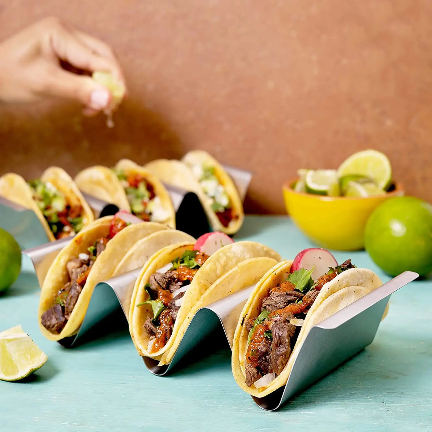 Taco Holder Stand Set of 6 Oven & Grill Safe Stainless Steel Taco Racks With Handles Taco Trays
