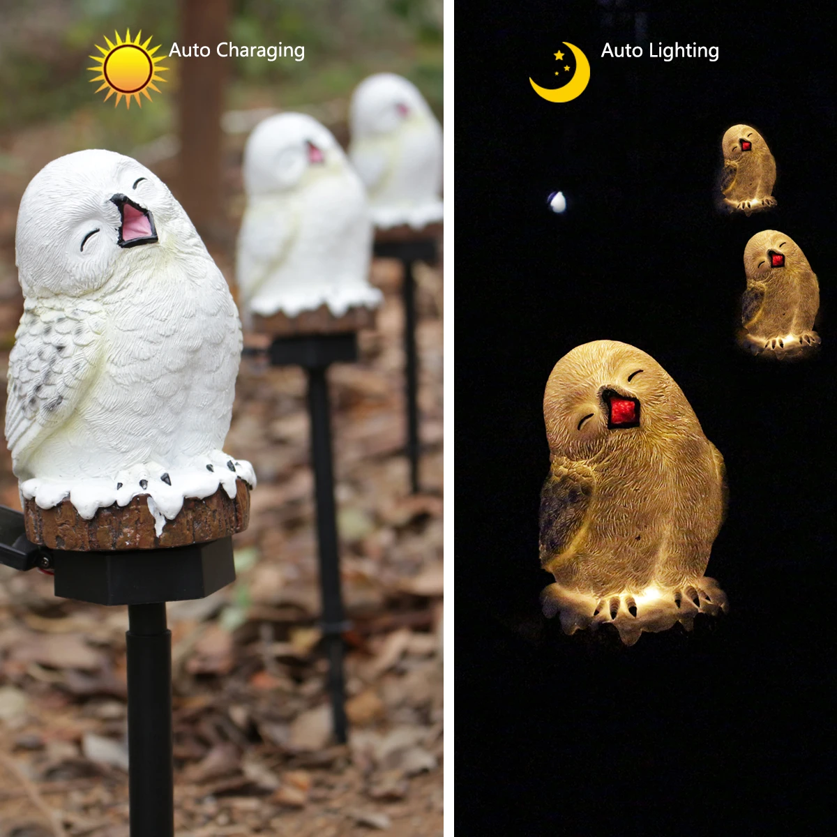 Custom Resin Animal Snowy Owl Figurine with Solar Power Owl Statue Decorative Polyresin Bird Outside Statues for Home Decoration