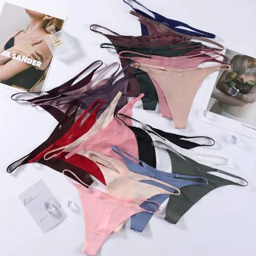 delicate waist cotton crotch Low Waist Large size Traceless one-piece Seamless Sports thin belt ice silk thong panties for women