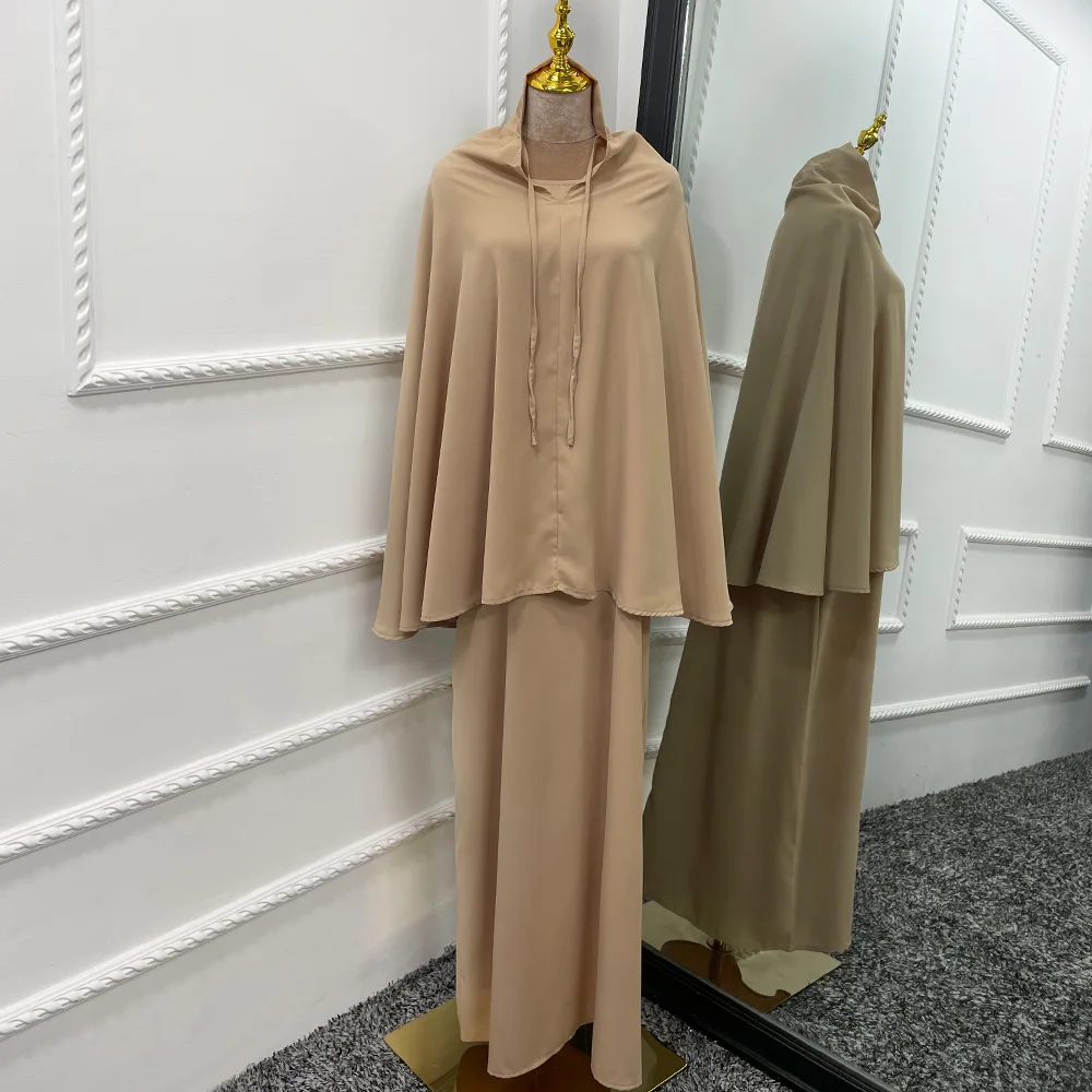 2022 Muslim Women Hijab Dress New Prayer Long Sleeve Two Pieces Set Islamic Jilbab Abaya