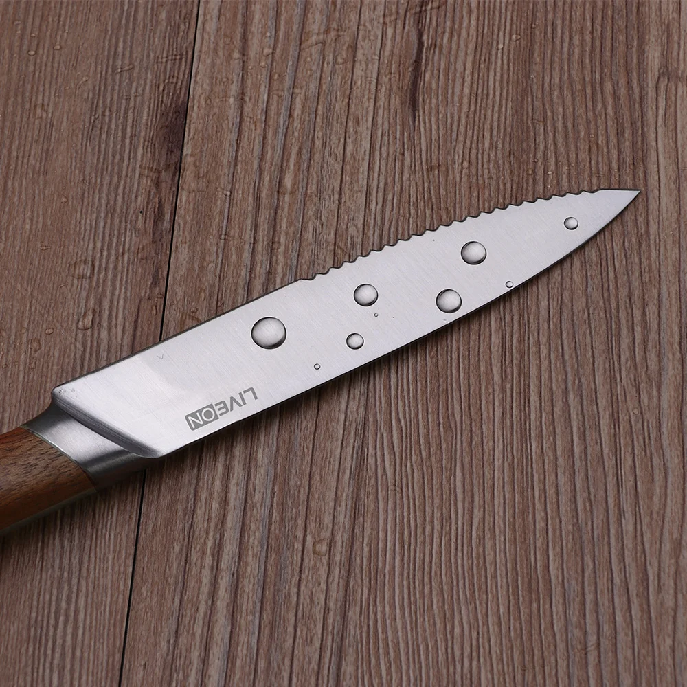 5 Inch  Stainless Steel Serrated Steak Knife with Retro Wooden Handle