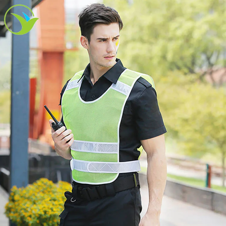 Manufacturer custom polyester yellow reflective stripe safety vest with zipper