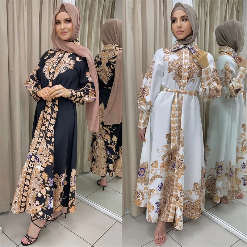 Fashion muslim Arabic print maxi dress Islamic clothing women African Turkey robe clothes dresses