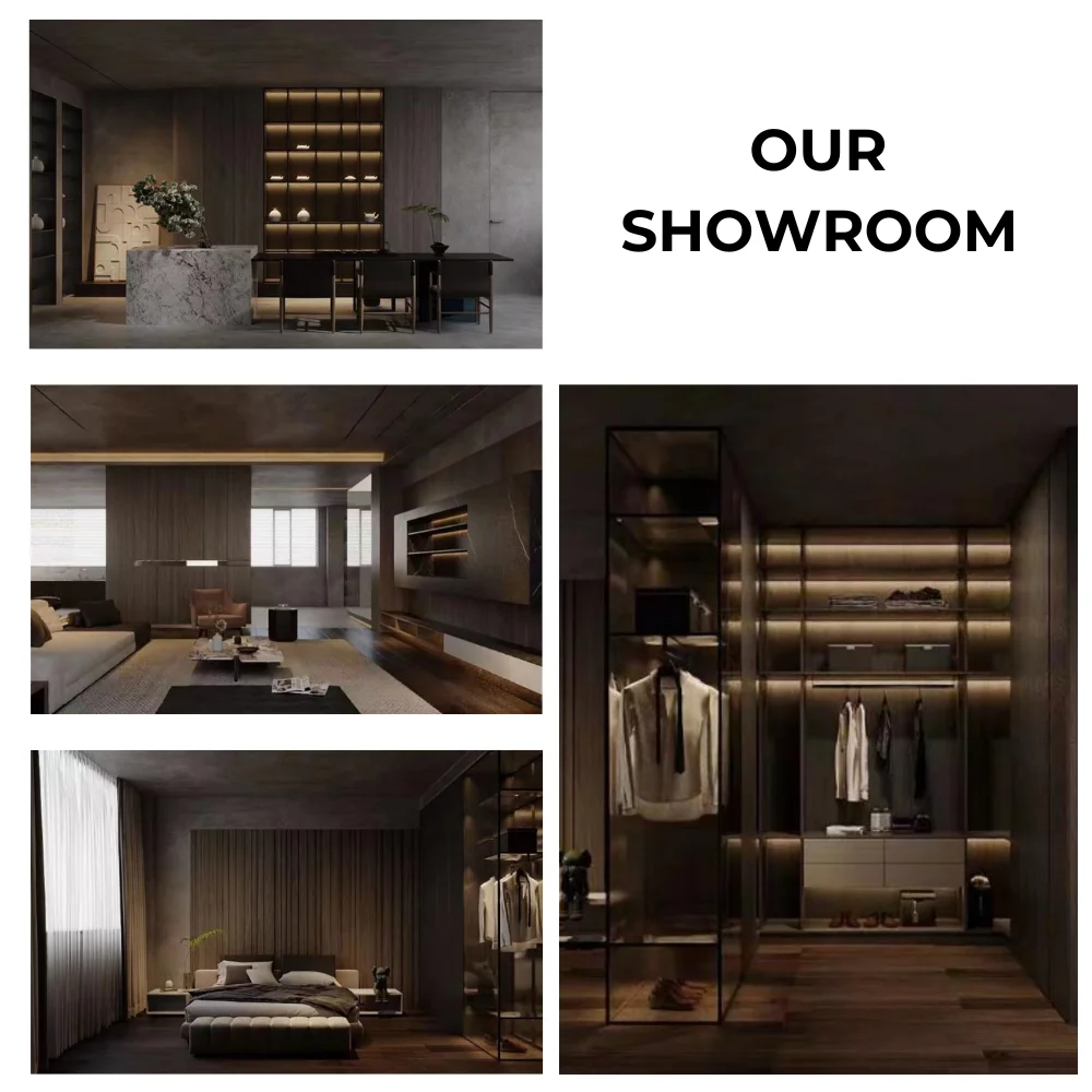 Modern Custom Solid Wood Bedroom Wardrobe Furniture with Glass Door and Slide System Oak Finish Walk-in Kitchen Cabinets